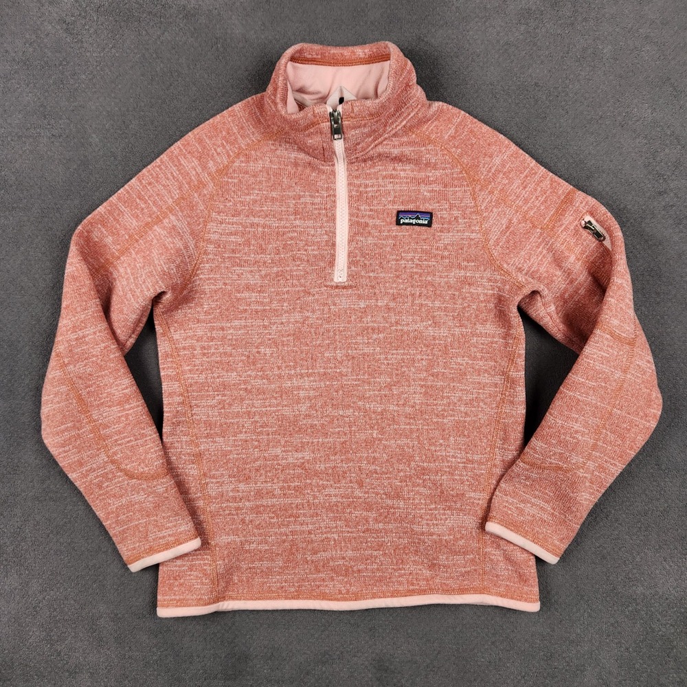 Patagonia Better Sweater 1/4 Zip Girls 12 Pink Heathered Pullover 66696